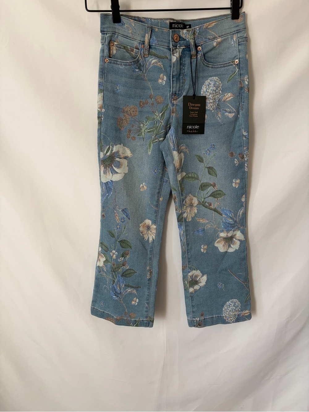NWT nicole by Nicole Miller Cropped Dream Denim Jean Light Floral size 4 Petite